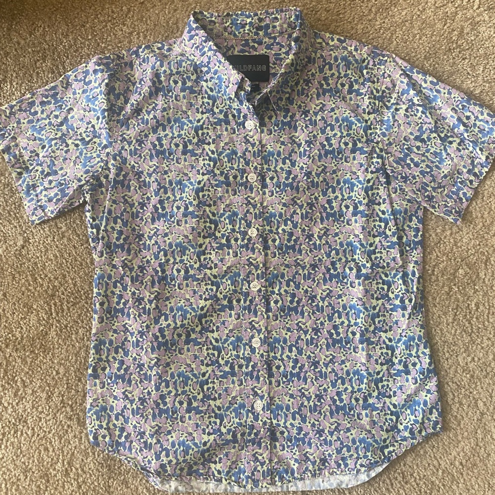 Wildfang Essential Short Sleeve Button Up - Marbled Print Blue Purple Green